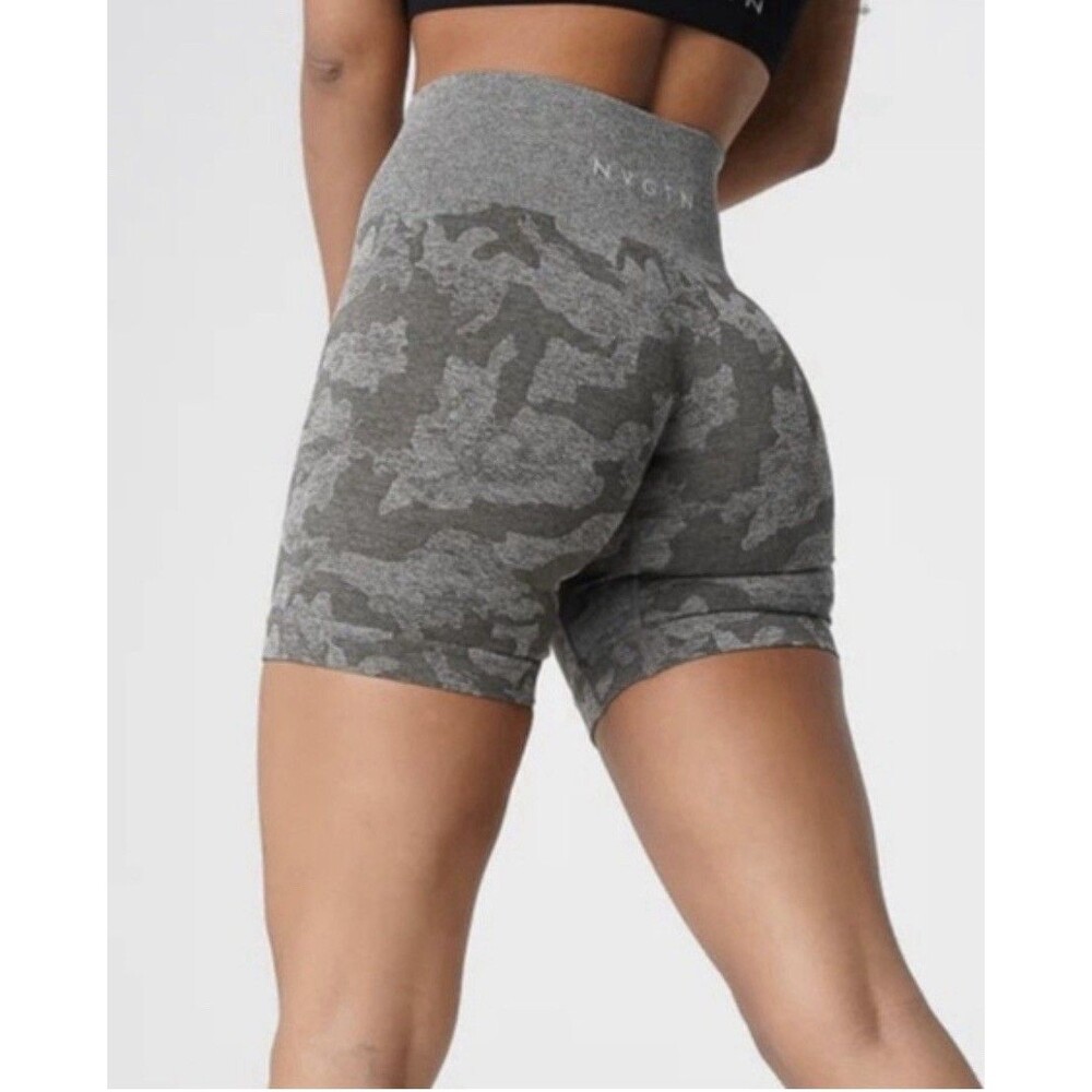 NVGTN Contoured High Waisted Seamless Shorts Gray Camo Pattern *XS